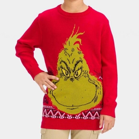 Nwt Boy's Girl's Christmas Holiday Grinch Sweater, Red - Picture 6 of 6